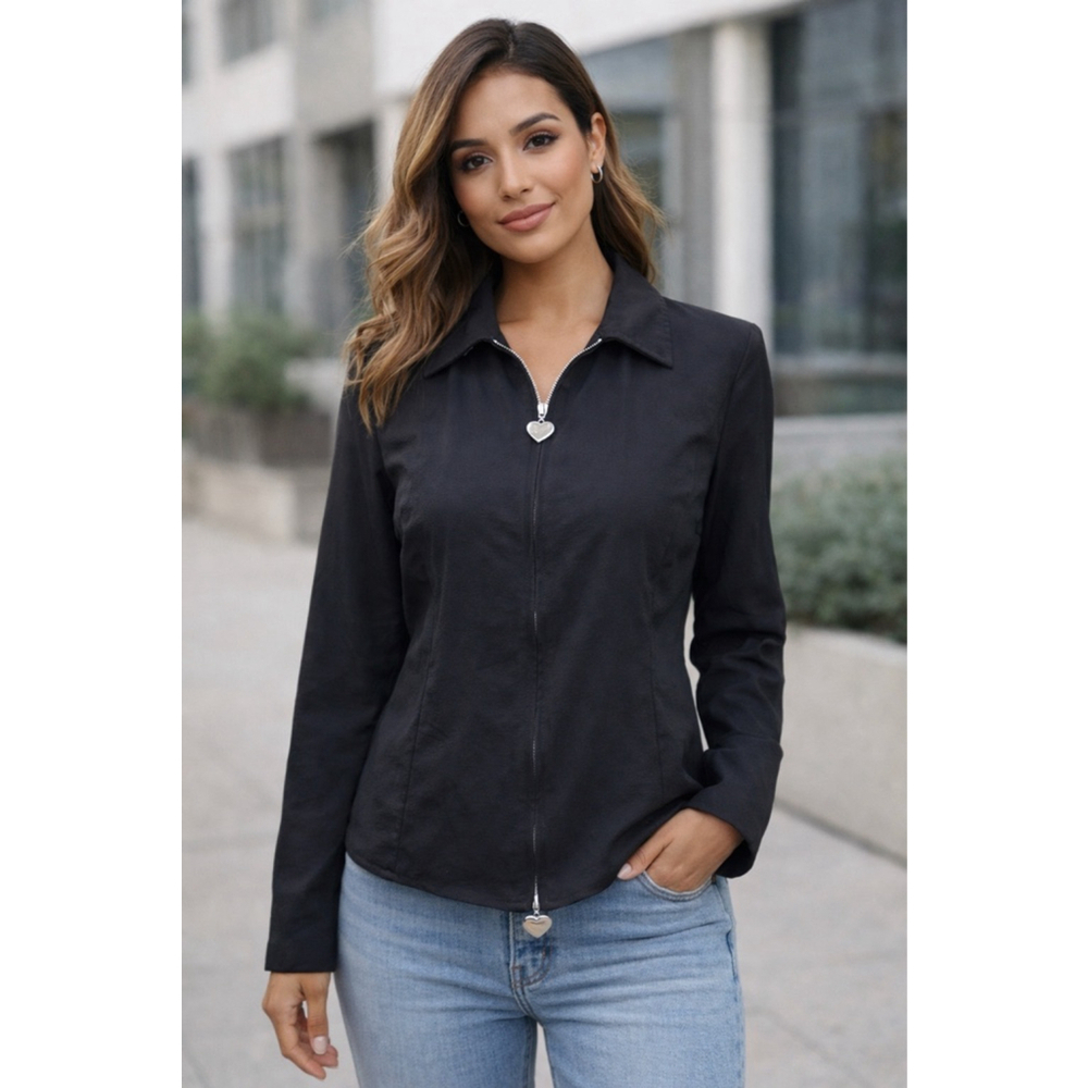 PATRIZIA LUCA Lightweight Black Zip-Up Jacket M